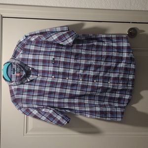 Xl Chaps easy care short sleeve button down shirt purple blue plaid pattern